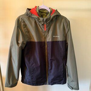 Eddie Bauer 2-in-1 Zip Up Jacket Kids XL 16 / Olive Black Fleece Lined Hood